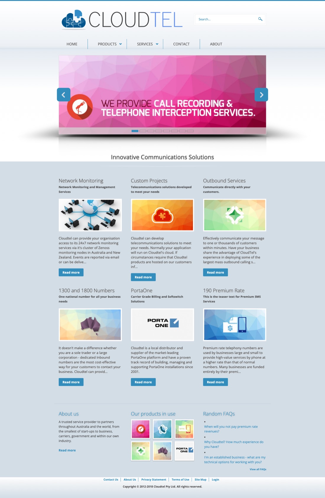 The full 2012 Cloudtel homepage, top to bottom